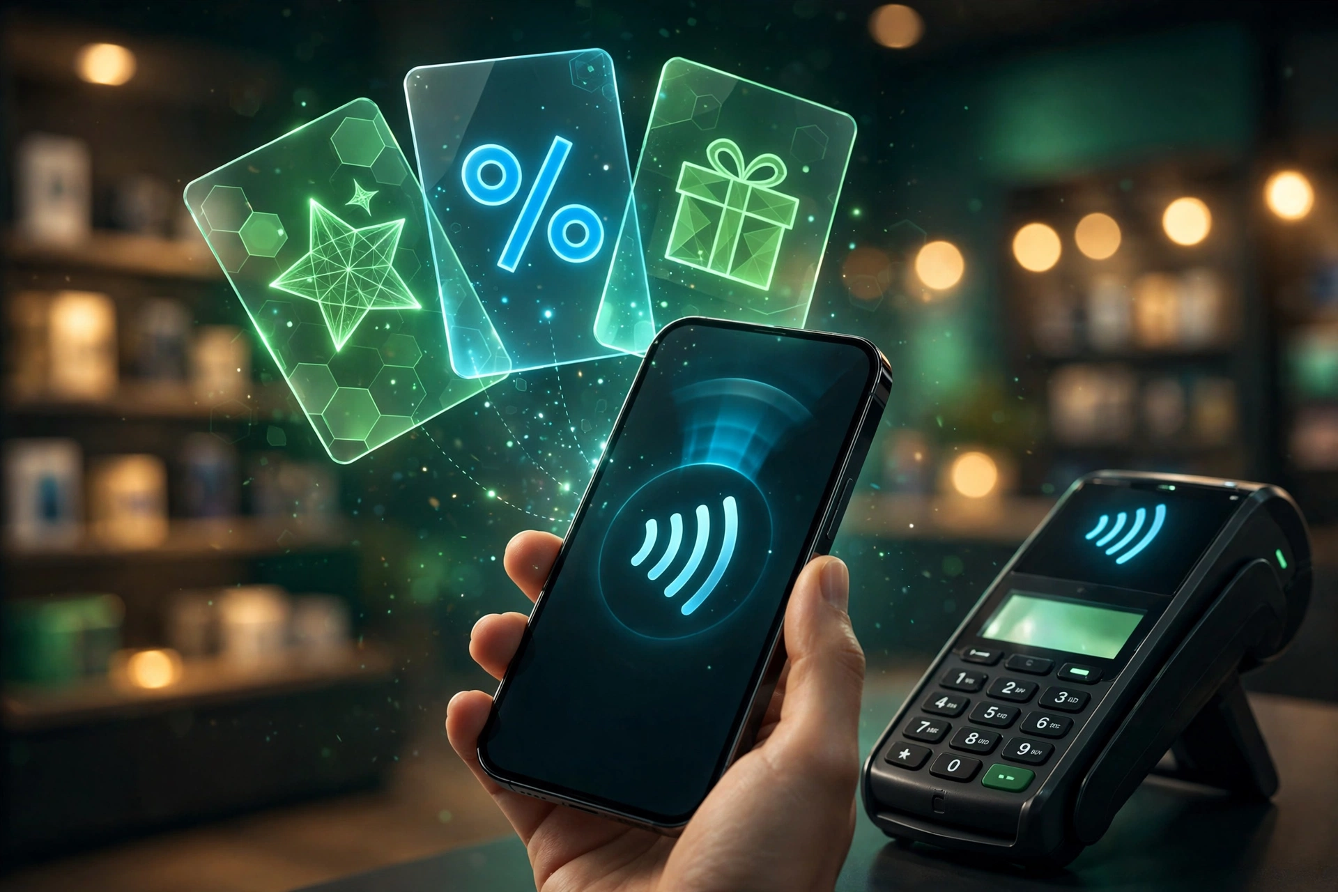 Apple Pay marketing wallet passes — iPhone with loyalty cards and coupon passes for customer retention