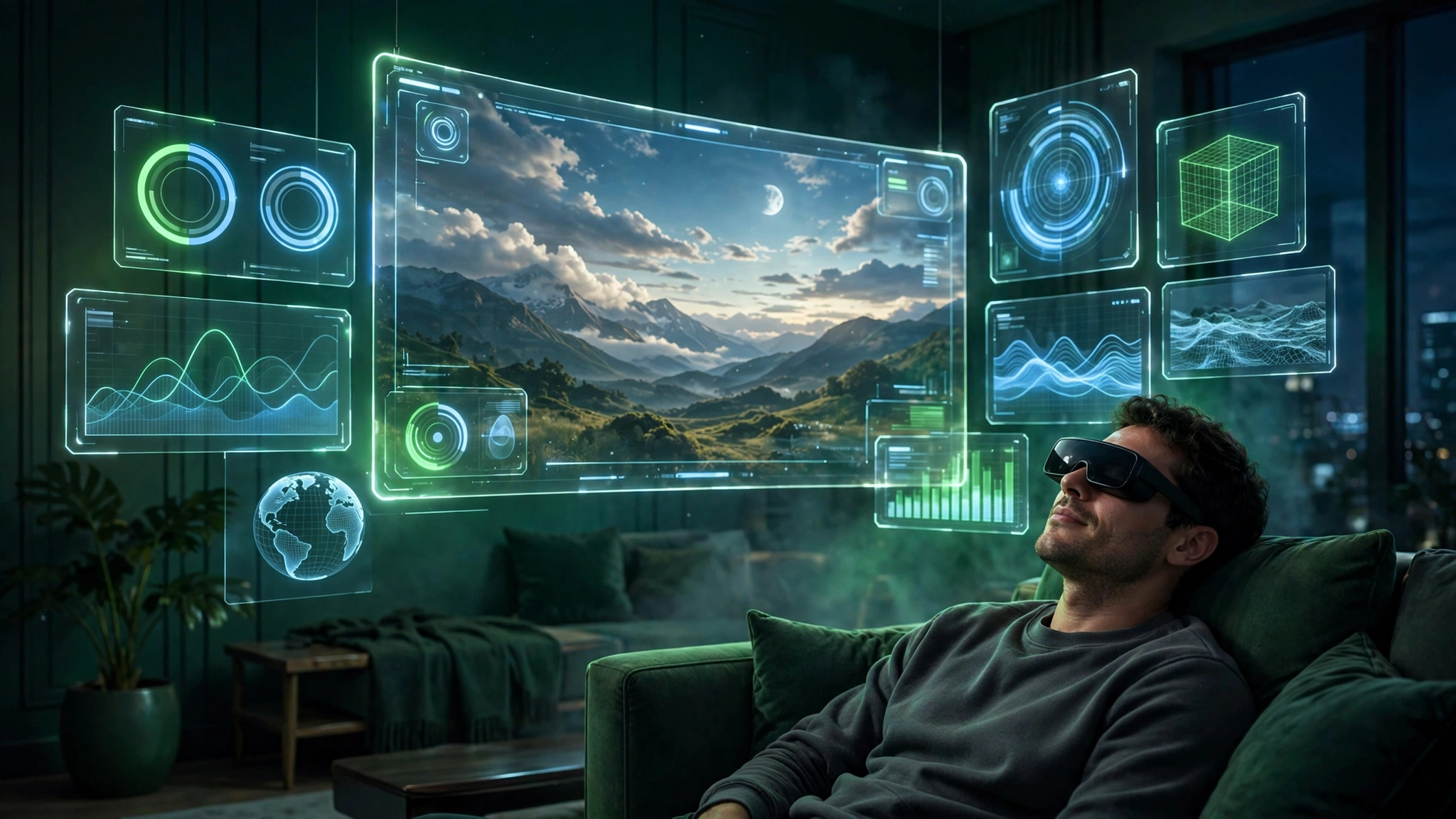 Meta VR glasses marketing — private virtual cinema experience showing immersive content strategy for VR advertising