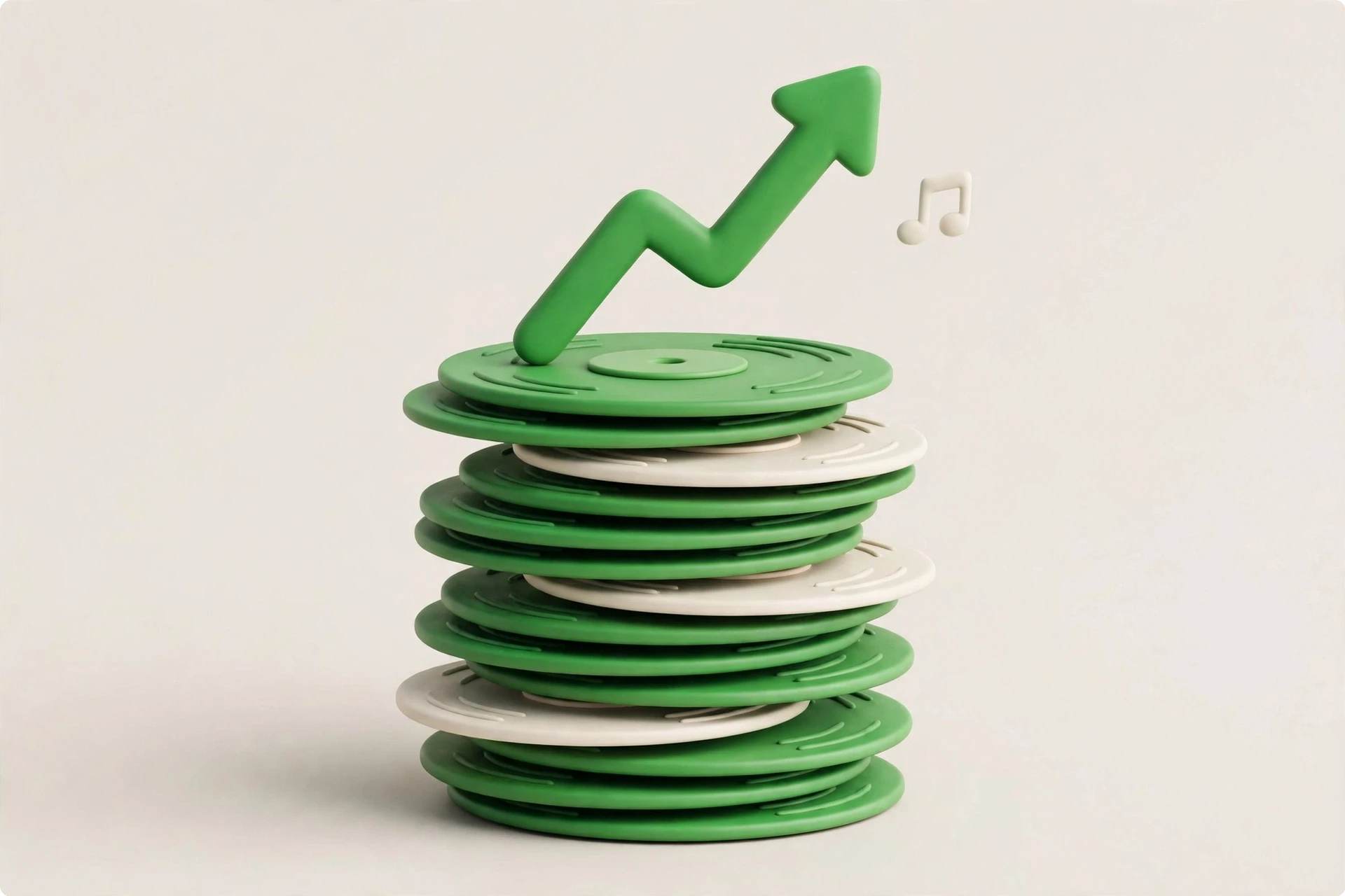 Taylor Swift Encore album marketing vinyl variants strategy — 3D clay stack of collector vinyl records with rising growth arrow