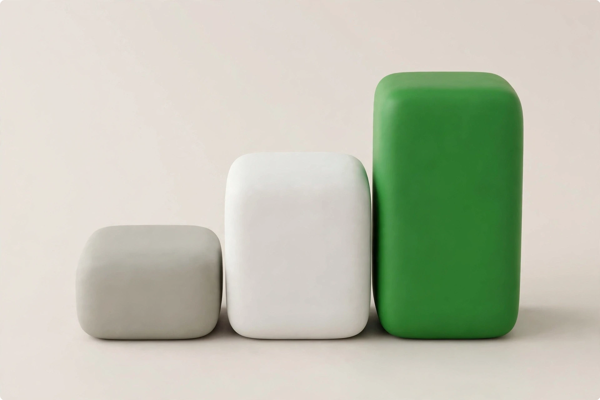 3D illustration of tiered subscription pricing: three ascending green blocks for basic, standard, premium plans