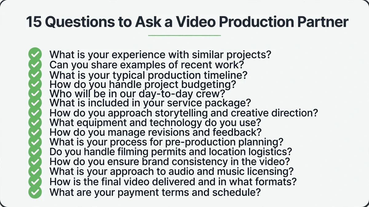 The 15 questions to ask a video production partner — checklist