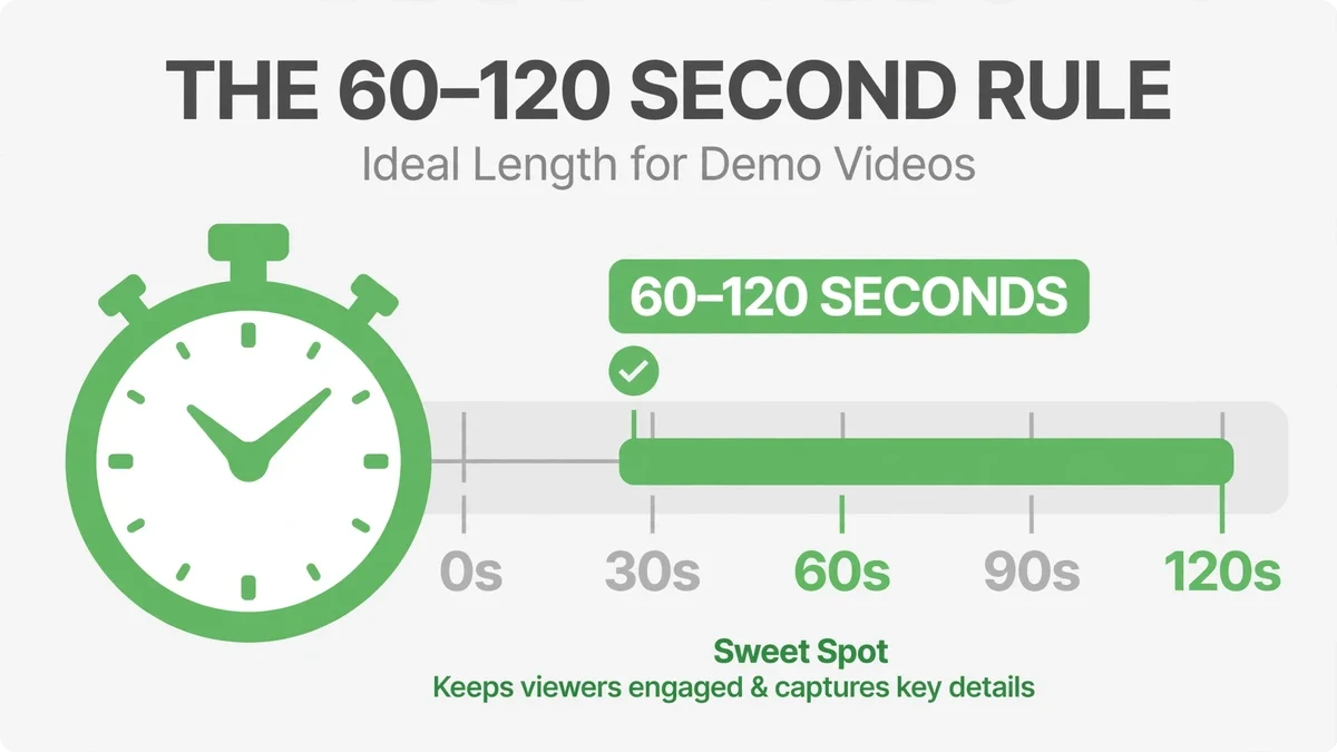 Length — the 60-120 second rule for demo videos