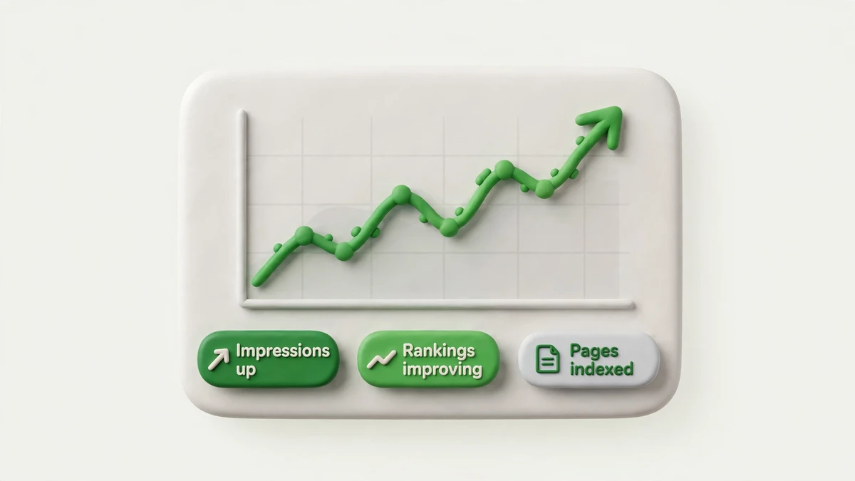 Leading indicators SEO is working — Search Console impressions, ranking improvements, indexation growth