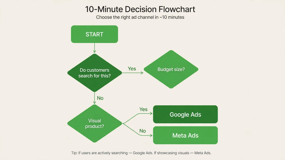 How to decide between Meta and Google Ads in 10 minutes — decision flow