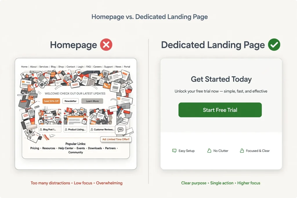 Homepage vs dedicated landing page for PPC traffic