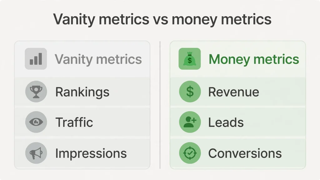 SEO vanity metrics vs money metrics