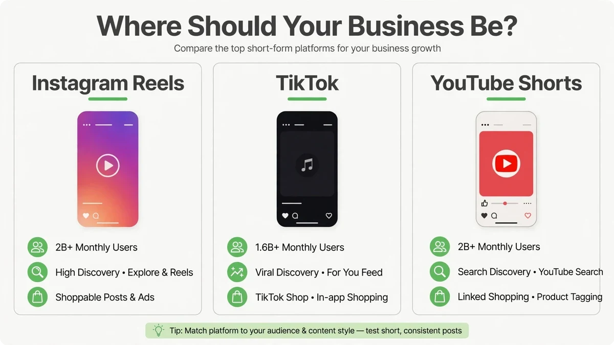 Reels vs TikTok vs Shorts — where should your business be