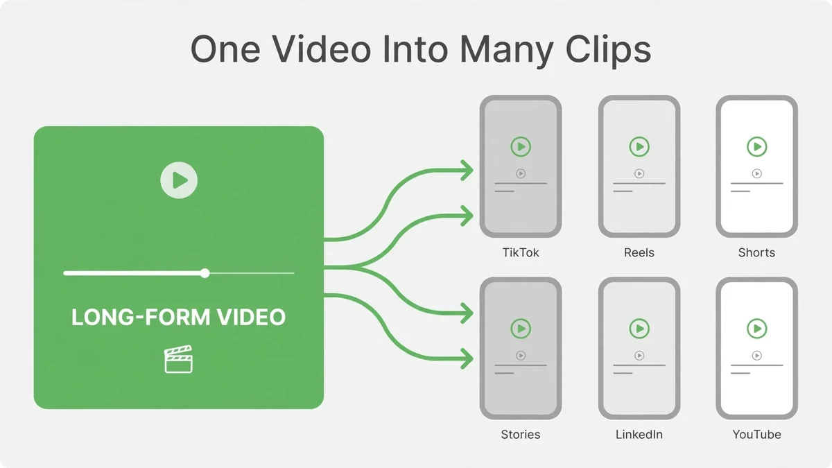 The repurposing workflow — one video into many clips