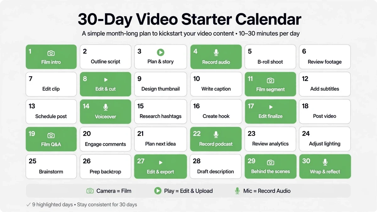The 30-day video starter calendar for small business