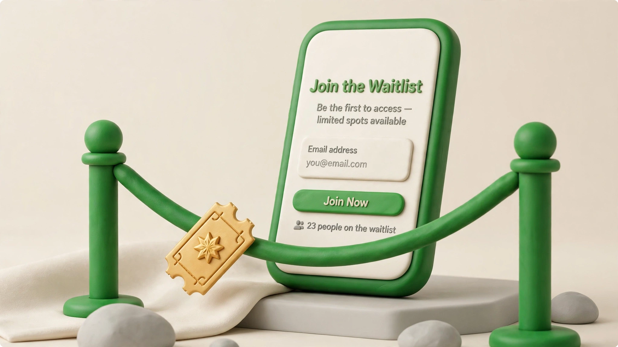 3D render of a product launch waitlist signup — Claude Duet launch marketing scarcity strategy