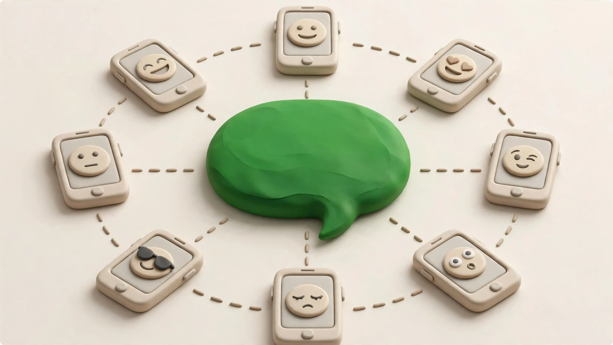 3D illustration of context collapse in brand marketing — one message reaches many audiences