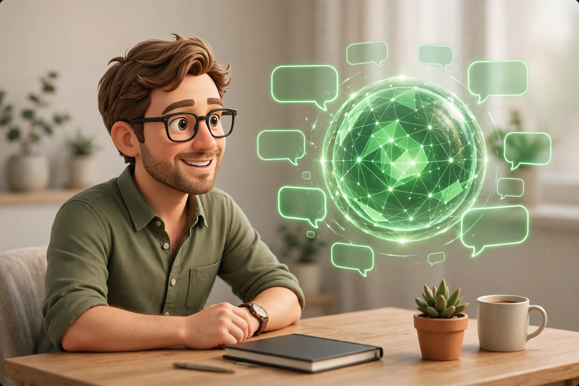 Small business owner using an AI assistant for marketing